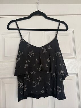 Mudd Black Floral Tiered Ruffle Tank